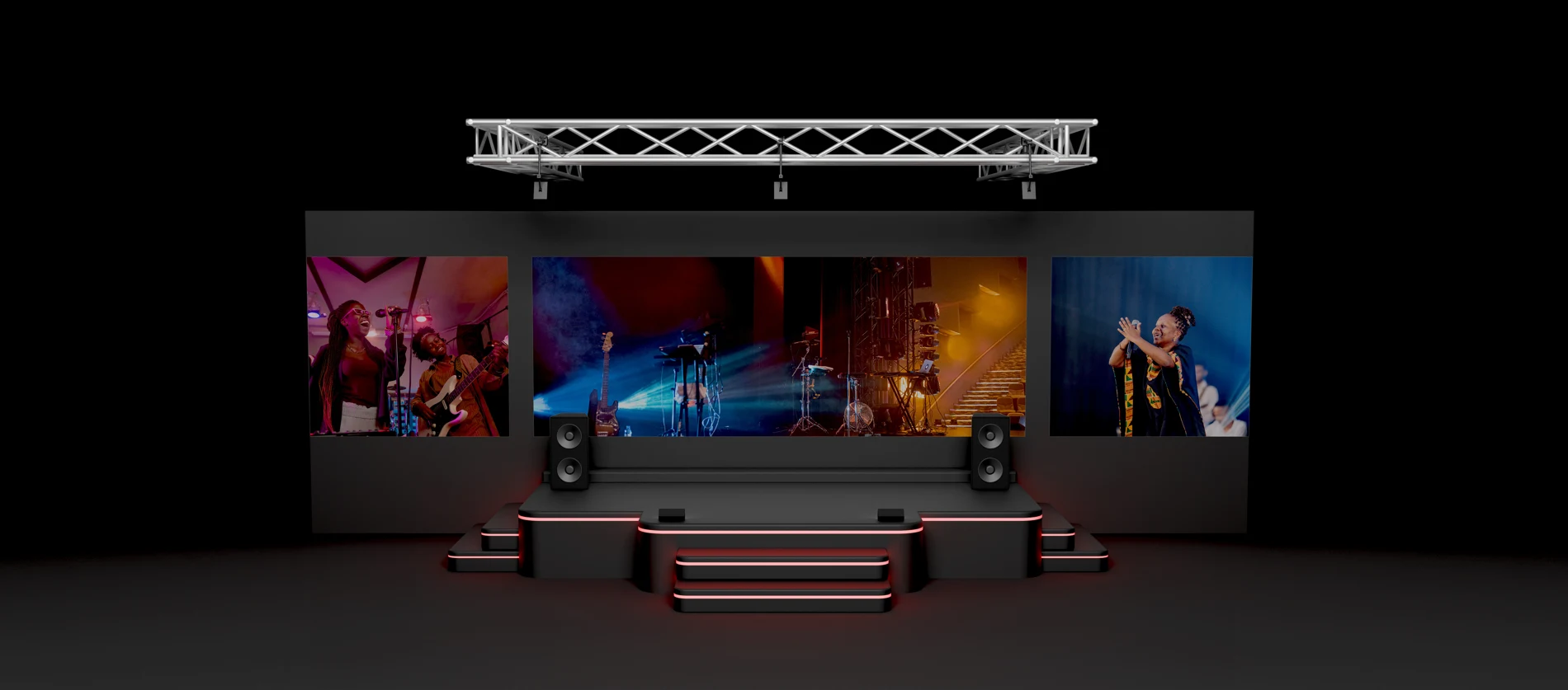 Illustrative stage design with presentation screens